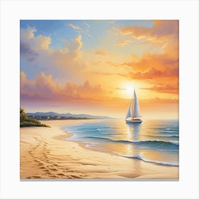 Sailboat On The Beach At Sunset 1 Canvas Print