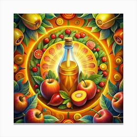 A Bottle Of Potion With Apples And Berries Surrounding It Canvas Print