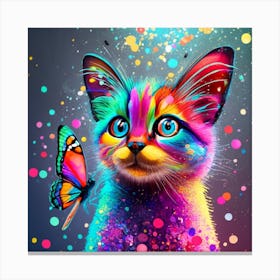 Colorful Cat With Butterfly Canvas Print