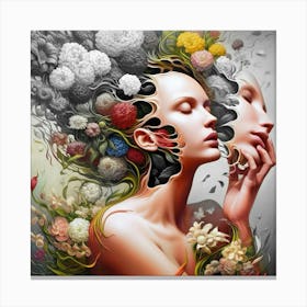 Woman With Flowers On Her Head Canvas Print