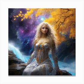Luis Royo Beautiful Woman With Long Yellow and White Hair Fantasy Canvas Print