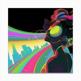 Trippy, bright, colorful, portrait of a cyberpunk, artwork print, "Waiting Forever" Canvas Print