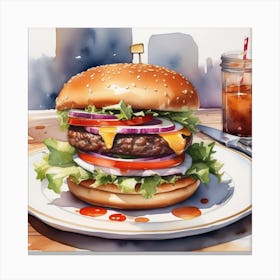Watercolor Hamburger Illustration Canvas Print