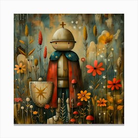 Knight In The Field, Naïf, Whimsical, Folk, Minimalistic Canvas Print