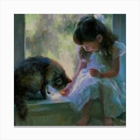Little Girl And The Cat Canvas Print