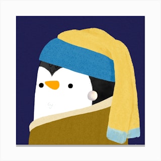 Penguin With Pearl Earring Canvas Print