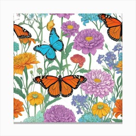 Colorful Butterflies And Flowers Canvas Print