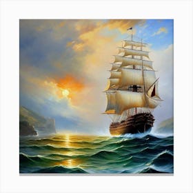 Sailing Ship At Sunset 1 Canvas Print