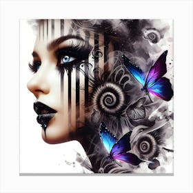 Black And White Girl With Butterflies Canvas Print