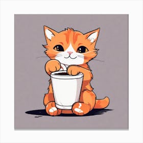 Cute Orange Kitten Loves Coffee Square Composition 7 Canvas Print