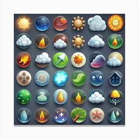 Set Of Colorful Weather Icons In Bubbles Canvas Print