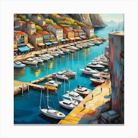 Seaside Harbor Majesty Among Yachts And Cliffs Canvas Print