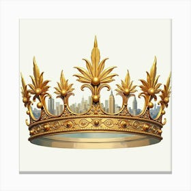 Gold Tiara, Watercolor, Majestic Cityscape 1 Canvas Print