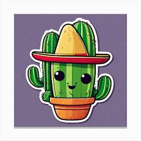 Mexico Cactus With Mexican Hat Inside Taco Sticker 2d Cute Fantasy Dreamy Vector Illustration (14) Canvas Print