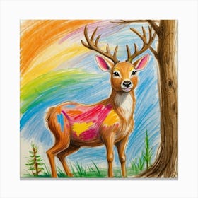 Deer With Rainbow Paint Canvas Print