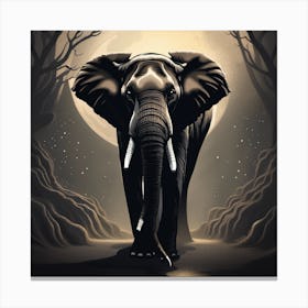 Elephant In The Moonlight 3 Canvas Print