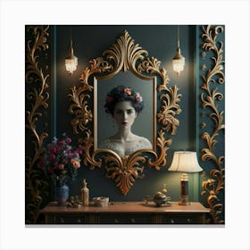 Portrait Of A Woman In A Mirror Canvas Print