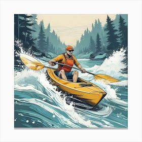 Man Kayaking In The River Canvas Print