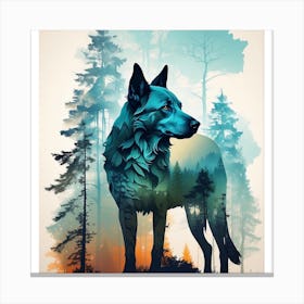 Blue Dog In The Forest Canvas Print