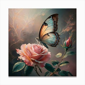 Butterfly On Rose 1 Canvas Print