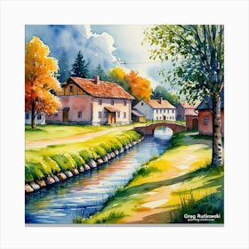 Watercolour Of A Village Canvas Print