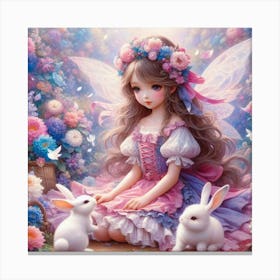 Fairy girl with white bunny Canvas Print