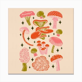 Texas Mushrooms   Bright Multicolor On Tan Square Canvas Print