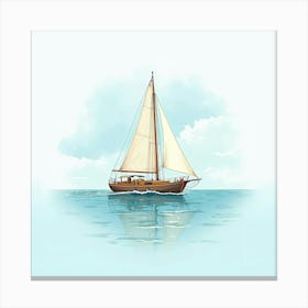 Classic Sailboat Floating On Watercolor Peaceful Sea 1 Canvas Print