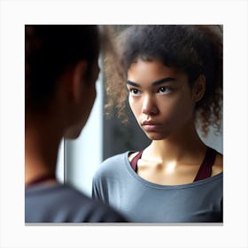 Young Woman Looking In The Mirror Canvas Print