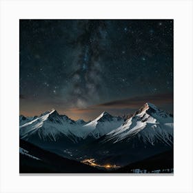 A Majestic Mountain Range With Snow Capped Peaks And A Clear, Starry Night Sky 1 Canvas Print