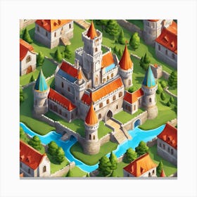 Isometric Castle Illustration Canvas Print