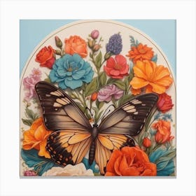 Butterfly And Flowers Canvas Print