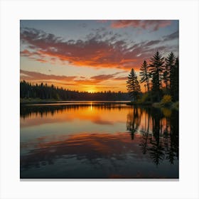 Sunset On The Lake Paintings Art Print 3 Canvas Print