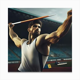 An Athlete Throwing A Javelin On A Sports Field Canvas Print