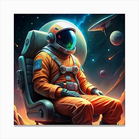 An Astronaut Sitting In A Spacecraft With Stars And Planets In The Background Canvas Print