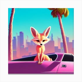 fennec fox, neon pink, palm trees, furry, Canvas Print