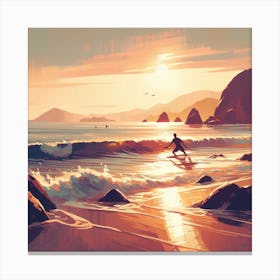 Surfer On The Beach Canvas Print