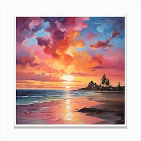 Sunset On The Beach \ Acrylic colours 3 Canvas Print