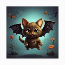 Cute Cat Bat Flying Cartoon Il Canvas Print