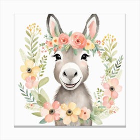 Floral Baby Donkey Nursery Illustration (24) Canvas Print
