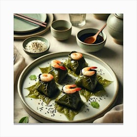 A Beautifully Plated Dish Of Dim Sum Dolmades, Fea Canvas Print