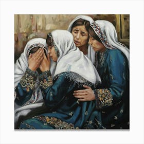 An Emotional Oil Painting On Canvas Of Three Griev women 1 Canvas Print