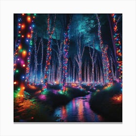 Christmas Lights In The Forest Canvas Print