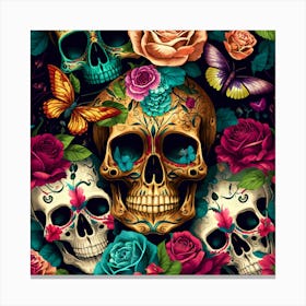 Sugar Skulls And Roses Canvas Print