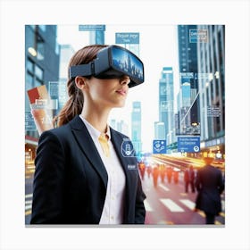 Business Woman In Virtual Reality Glasses Canvas Print