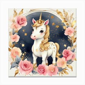 Unicorn With Roses Canvas Print