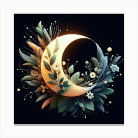 Moon With Flowers And Leaves Canvas Print