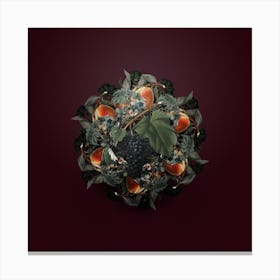 Vintage Black Canaiolo Fruit Wreath on Wine Red n.1236 Canvas Print