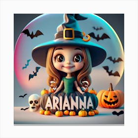 Halloween Girl In A Witch Hat Canvas Print
