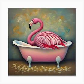 Pink Flamingo In Bathtub 2 Canvas Print